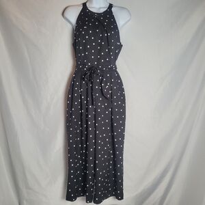 Banana Republic Black Polka Dot Wideleg Cropped Jumpsuit Tie Waist Belt Size 4P